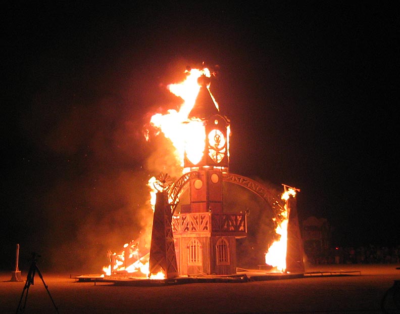 The clock tower burns